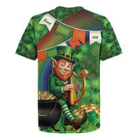 Happy Saint Patrick's Day Rugby Jersey Leprechaun With Irish Harp - Shamrock Pattern - Wonder Print Shop