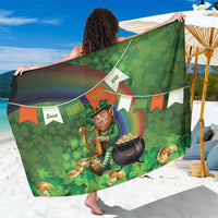 Happy Saint Patrick's Day Sarong Leprechaun With Irish Harp - Shamrock Pattern - Wonder Print Shop