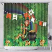 Happy Saint Patrick's Day Shower Curtain Leprechaun With Irish Harp - Shamrock Pattern - Wonder Print Shop