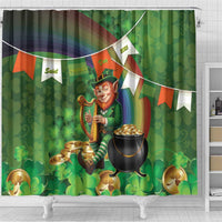 Happy Saint Patrick's Day Shower Curtain Leprechaun With Irish Harp - Shamrock Pattern - Wonder Print Shop