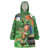 Happy Saint Patrick's Day Wearable Blanket Hoodie Leprechaun With Irish Harp - Shamrock Pattern - Wonder Print Shop
