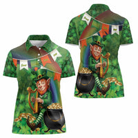 Happy Saint Patrick's Day Women Polo Shirt Leprechaun With Irish Harp - Shamrock Pattern - Wonder Print Shop