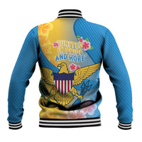 US Virgin Islands Baseball Jacket Coat of Arms Plumeria Curve Style - Wonder Print Shop