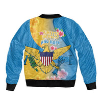 US Virgin Islands Bomber Jacket Coat of Arms Plumeria Curve Style - Wonder Print Shop