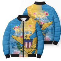 US Virgin Islands Bomber Puffer Jacket Coat of Arms Plumeria Curve Style - Wonder Print Shop