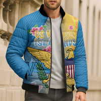 US Virgin Islands Bomber Puffer Jacket Coat of Arms Plumeria Curve Style - Wonder Print Shop