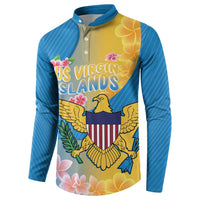 US Virgin Islands Button Sweatshirt Coat of Arms Plumeria Curve Style - Wonder Print Shop