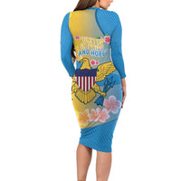 US Virgin Islands Long Sleeve Bodycon Dress Coat of Arms Plumeria Curve Style - Wonder Print Shop