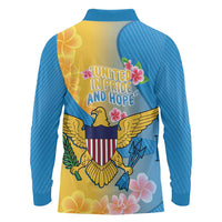 US Virgin Islands Long Sleeve Polo Shirt Coat of Arms Plumeria Curve Style - Wonder Print Shop
