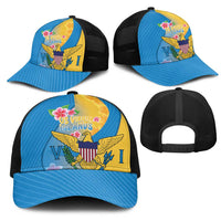 US Virgin Islands Mesh Trucker Cap Coat of Arms Plumeria Curve Style - Wonder Print Shop