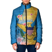 US Virgin Islands Padded Jacket Coat of Arms Plumeria Curve Style - Wonder Print Shop