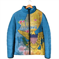 US Virgin Islands Padded Jacket Coat of Arms Plumeria Curve Style - Wonder Print Shop