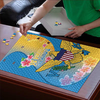 US Virgin Islands Puzzle Coat of Arms Plumeria Curve Style - Wonder Print Shop