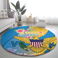 US Virgin Islands Round Carpet Coat of Arms Plumeria Curve Style - Wonder Print Shop