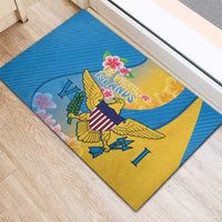 US Virgin Islands Rubber Doormat Coat of Arms Plumeria Curve Style - Wonder Print Shop