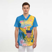 US Virgin Islands Scrub Top Coat of Arms Plumeria Curve Style - Wonder Print Shop