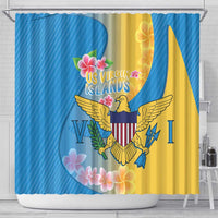 US Virgin Islands Shower Curtain Coat of Arms Plumeria Curve Style - Wonder Print Shop