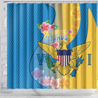 US Virgin Islands Shower Curtain Coat of Arms Plumeria Curve Style - Wonder Print Shop