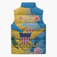 US Virgin Islands Sleeveless Puffer Jacket Coat of Arms Plumeria Curve Style - Wonder Print Shop