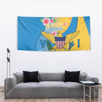 US Virgin Islands Tapestry Coat of Arms Plumeria Curve Style - Wonder Print Shop