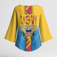 US Virgin Islands Kimono Sleeve Blouse Madras Pattern Gradient Style - Wonder Print Shop