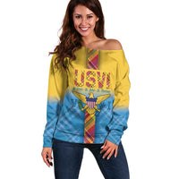 US Virgin Islands Off Shoulder Sweater Madras Pattern Gradient Style - Wonder Print Shop