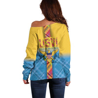 US Virgin Islands Off Shoulder Sweater Madras Pattern Gradient Style - Wonder Print Shop