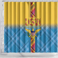 US Virgin Islands Shower Curtain Madras Pattern Gradient Style - Wonder Print Shop