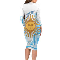 Argentina Football Personalized Long Sleeve Bodycon Dress 2026 Trophy Vamos La Albiceleste - Wonder Print Shop