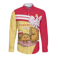 Personalised Poland Pierogi Long Sleeve Button Shirt Polish Dumplings With Coat Of Arms