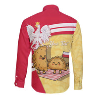 Personalised Poland Pierogi Long Sleeve Button Shirt Polish Dumplings With Coat Of Arms