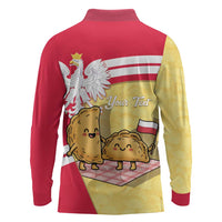 Personalised Poland Pierogi Long Sleeve Polo Shirt Polish Dumplings With Coat Of Arms