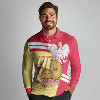 Personalised Poland Pierogi Long Sleeve Polo Shirt Polish Dumplings With Coat Of Arms