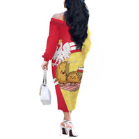 Personalised Poland Pierogi Off The Shoulder Long Sleeve Dress Polish Dumplings With Coat Of Arms