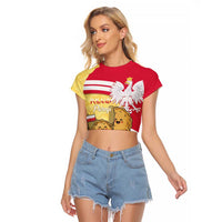 Personalised Poland Pierogi Raglan Cropped T Shirt Polish Dumplings With Coat Of Arms