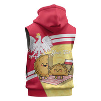 Personalised Poland Pierogi Sleeveless Zip Hoodie Polish Dumplings With Coat Of Arms