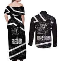 South Africa Freedom Day Couples Matching Off Shoulder Maxi Dress and Long Sleeve Button Shirt Nelson Mandela With Map