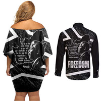 South Africa Freedom Day Couples Matching Off Shoulder Short Dress and Long Sleeve Button Shirt Nelson Mandela With Map