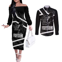 South Africa Freedom Day Couples Matching Off The Shoulder Long Sleeve Dress and Long Sleeve Button Shirt Nelson Mandela With Map