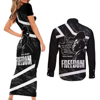 South Africa Freedom Day Couples Matching Short Sleeve Bodycon Dress and Long Sleeve Button Shirt Nelson Mandela With Map