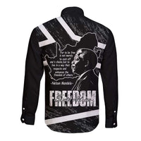 South Africa Freedom Day Long Sleeve Button Shirt Nelson Mandela With Map