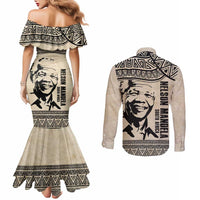 South Africa Nelson Mandela - Father Of Nation Couples Matching Mermaid Dress and Long Sleeve Button Shirt Vintage African Pattern