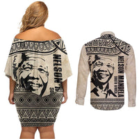 South Africa Nelson Mandela - Father Of Nation Couples Matching Off Shoulder Short Dress and Long Sleeve Button Shirt Vintage African Pattern
