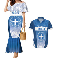 Custom Greece Football Couples Matching Mermaid Dress and Hawaiian Shirt Go Ethniki Coat Of Arms Style