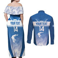 Custom Greece Football Couples Matching Off Shoulder Maxi Dress and Long Sleeve Button Shirt Go Ethniki Coat Of Arms Style