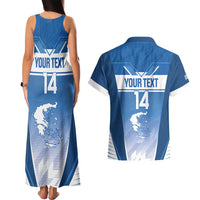 Custom Greece Football Couples Matching Tank Maxi Dress and Hawaiian Shirt Go Ethniki Coat Of Arms Style