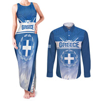 Custom Greece Football Couples Matching Tank Maxi Dress and Long Sleeve Button Shirt Go Ethniki Coat Of Arms Style