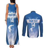 Custom Greece Football Couples Matching Tank Maxi Dress and Long Sleeve Button Shirt Go Ethniki Coat Of Arms Style