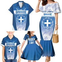 Custom Greece Football Family Matching Mermaid Dress and Hawaiian Shirt Go Ethniki Coat Of Arms Style