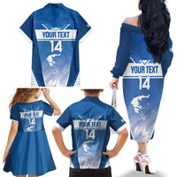 Custom Greece Football Family Matching Off The Shoulder Long Sleeve Dress and Hawaiian Shirt Go Ethniki Coat Of Arms Style